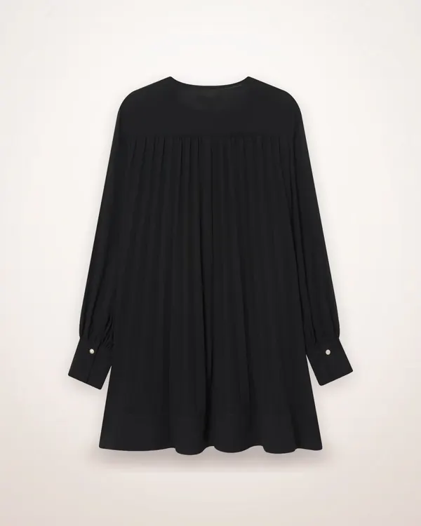 Puff-Sleeve Pleated Mini Dress