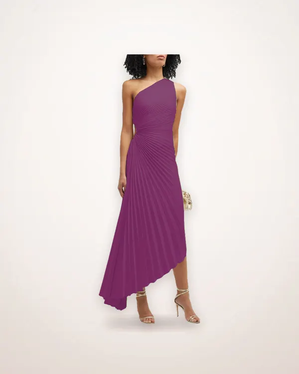 One-Shoulder Pleated Knit Dress