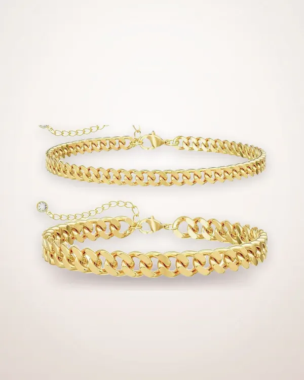 Stainless Steel Cuban Chain Anklet Set