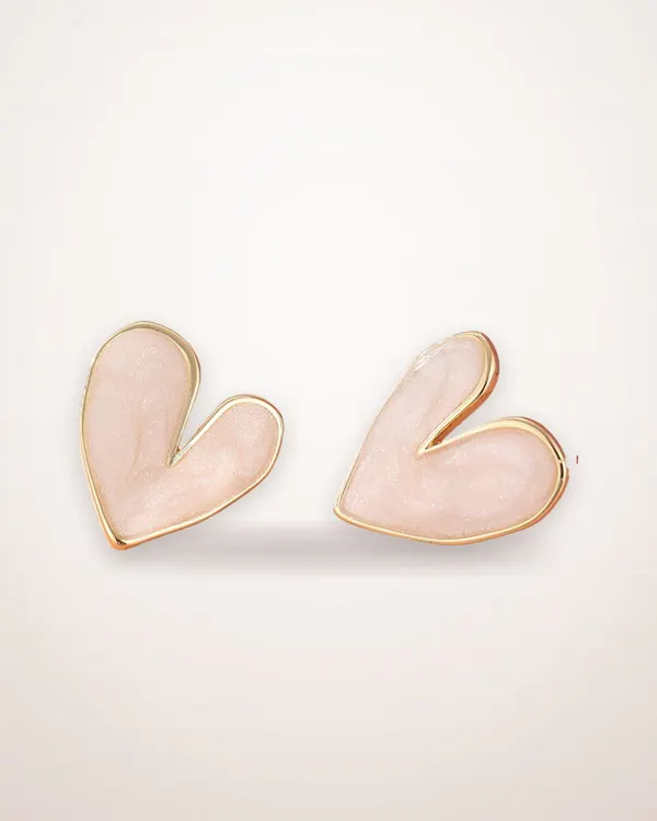 Asymmetric Blush Heart Stud Earrings