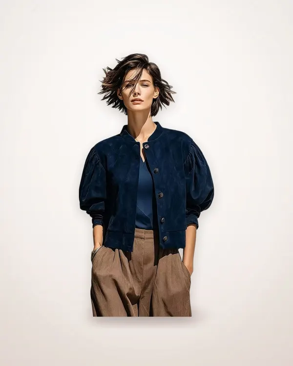 Stand Collar Puff Sleeve Jacket