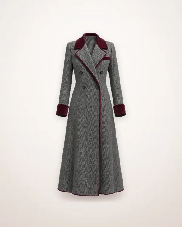 Herringbone Wool Long Coat