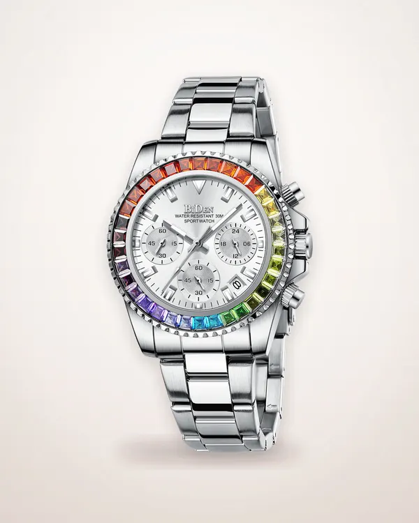 Round Metal Bracelet Watch with Coloured Accents