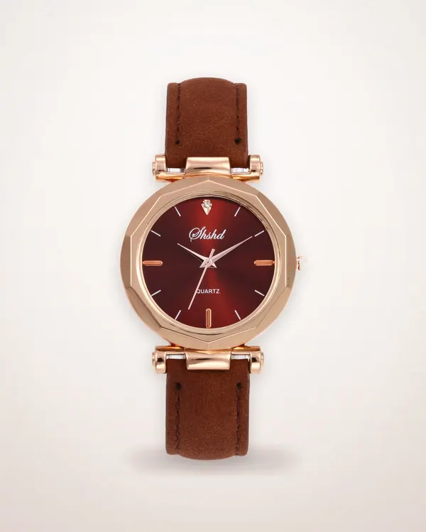 Round Analog Watch with PU Strap