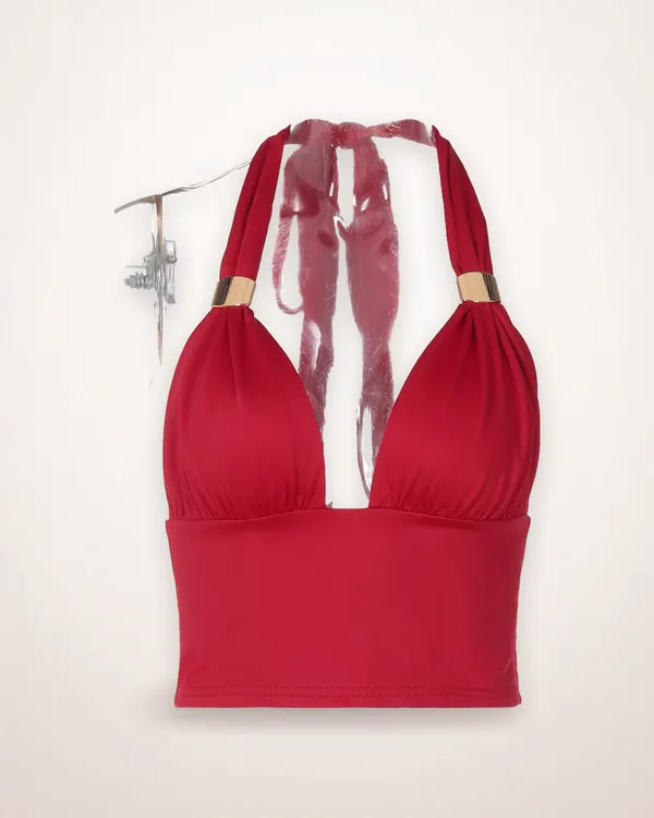 Deep V Metal-Detail Halter Top