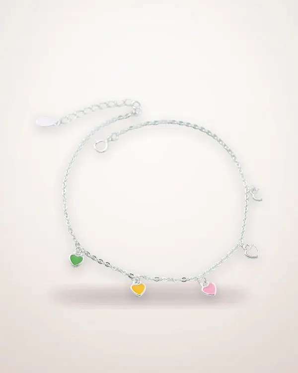 Colorful Heart Sterling Silver Anklet