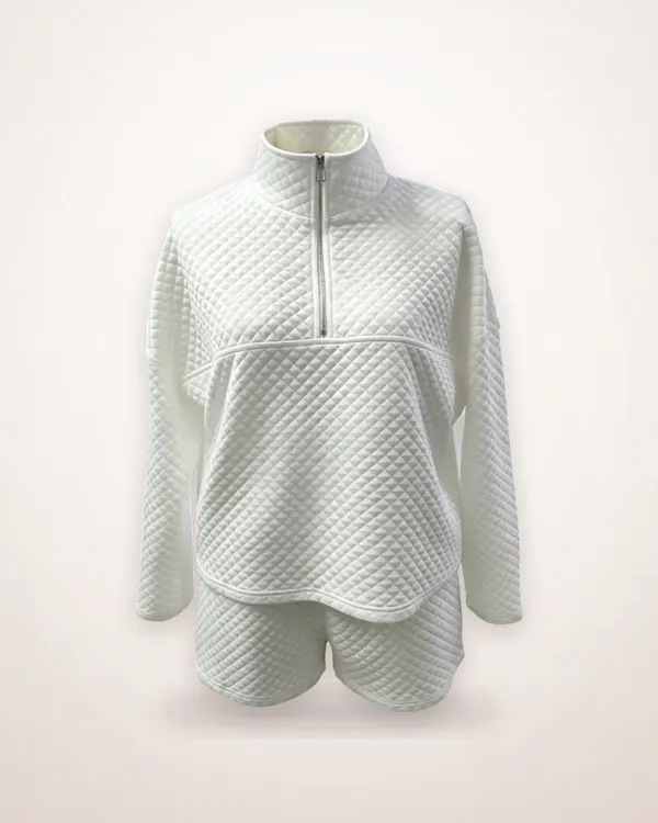 Diamond Quilted Half Zip Lounge Set