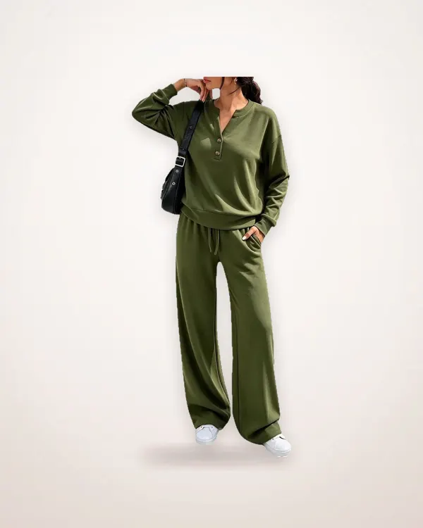Loose Long Sleeve Top and Wide Leg Pants Set