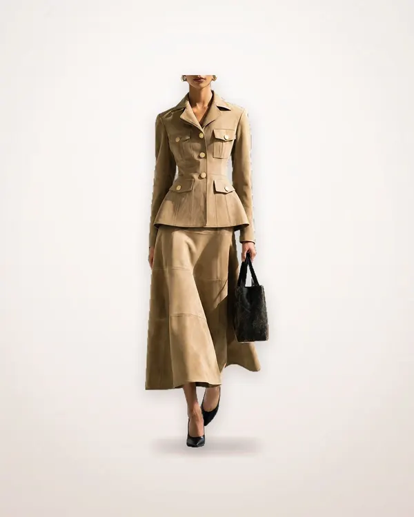 Lapel Collar Cropped Jacket and Midi Dress Set