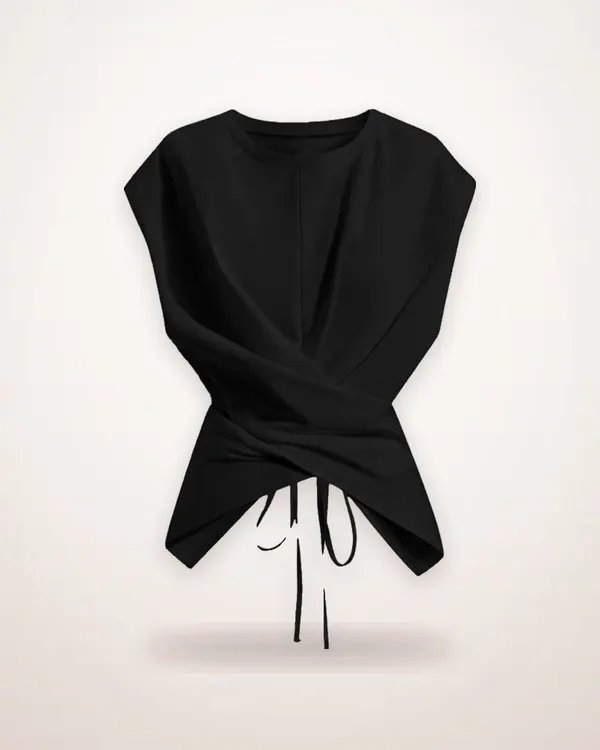 Cross-Tie Hem Slim Short-Sleeve Top