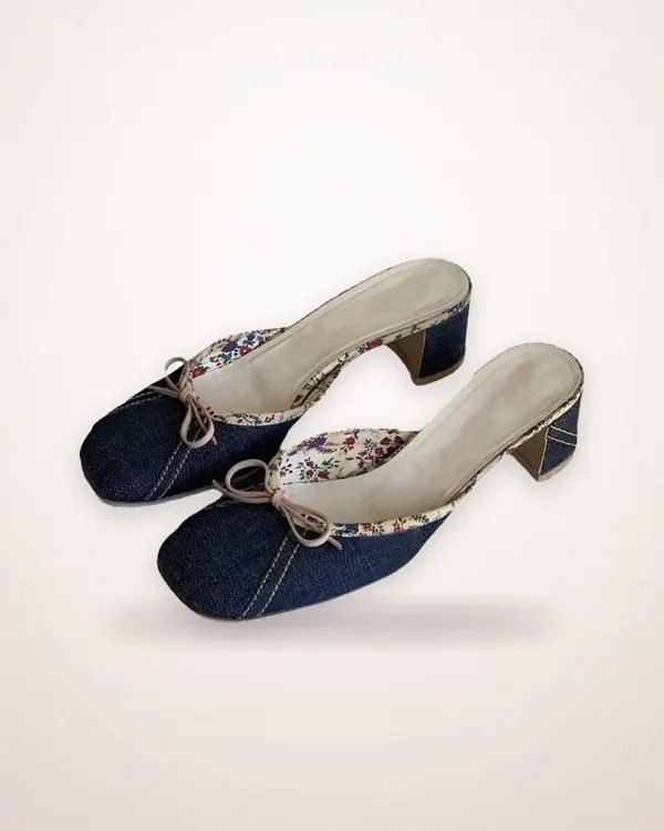 Blue Denim Bow Chunky Heel