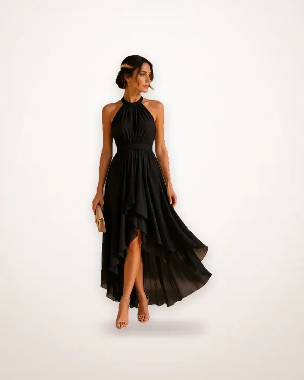 Chiffon Halter Dress with Cinched Waist