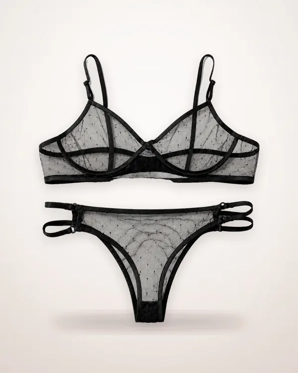 Polka Dot Mesh Bra and Panties Set