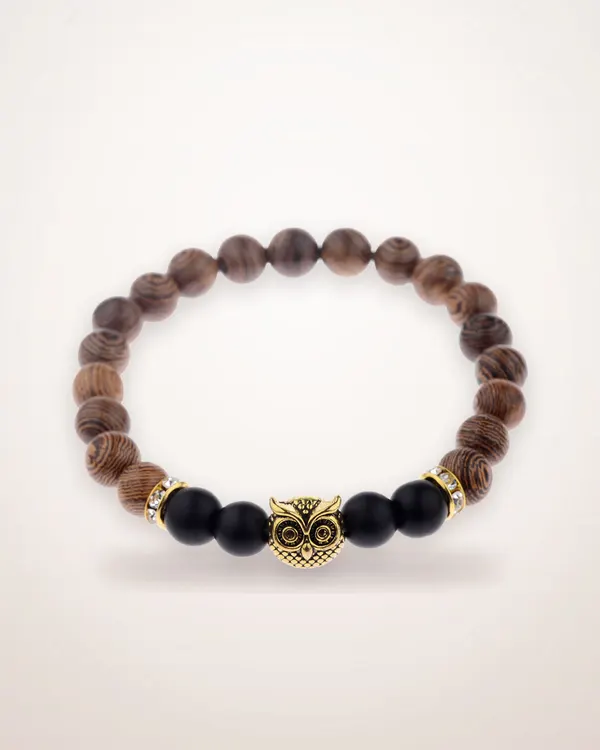 Owl Frosted Stone Wood Grain Bracelet