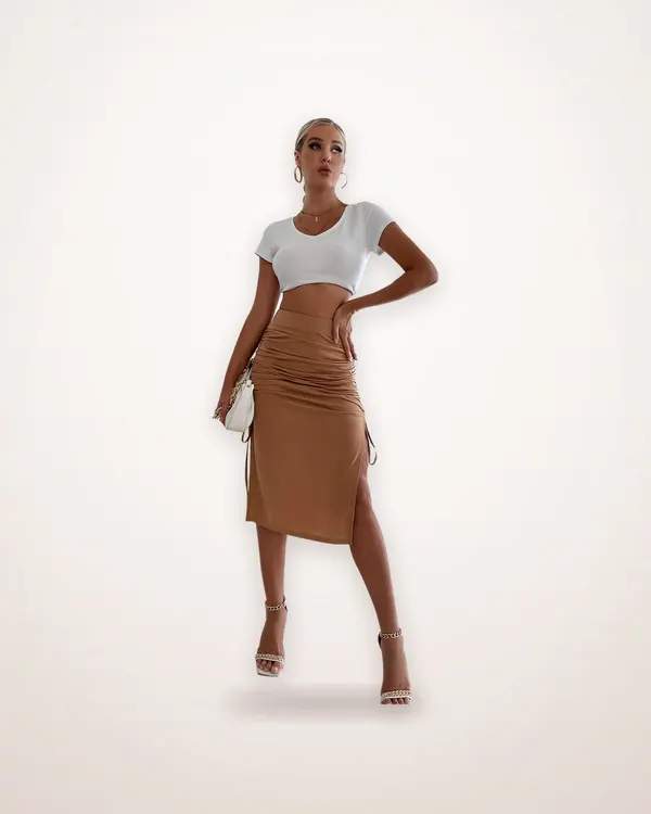 Drawstring Asymmetric Midi Skirt