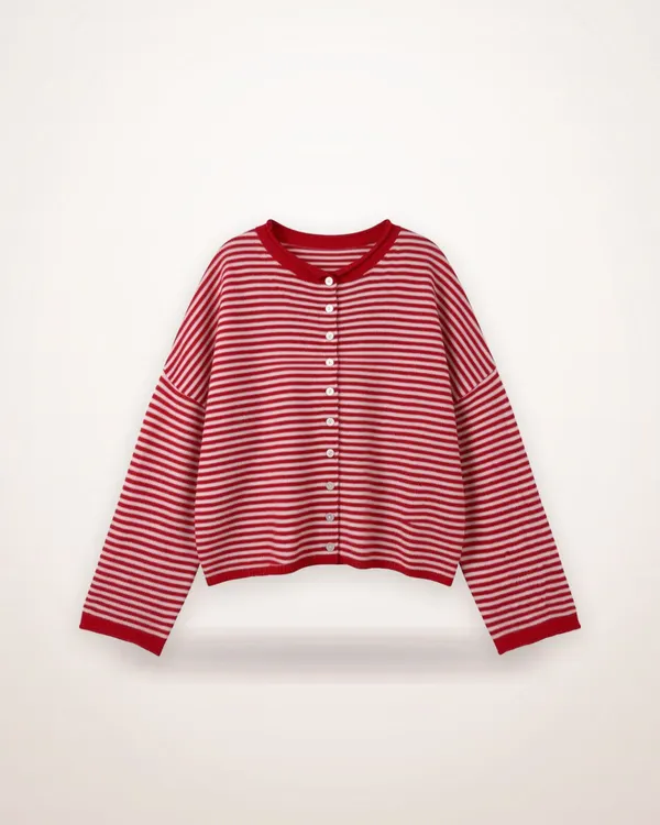 Loose Round Neck Button-Front Cardigan