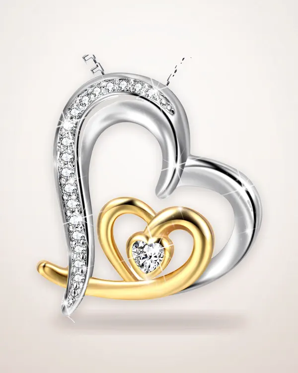 Two-Tone Heart Zircon Pendant Necklace