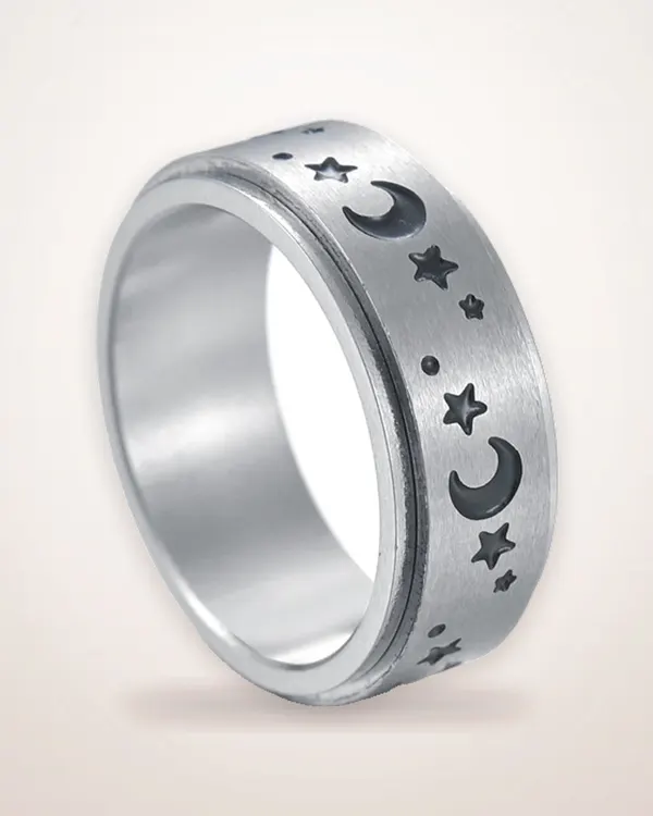 Star and Moon Titanium Steel Ring