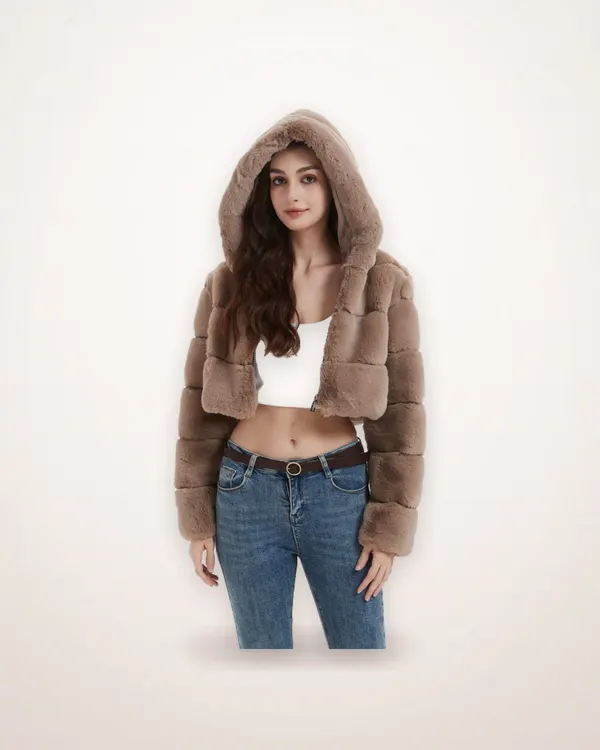 Short Faux Fur Coat with Fur Collar