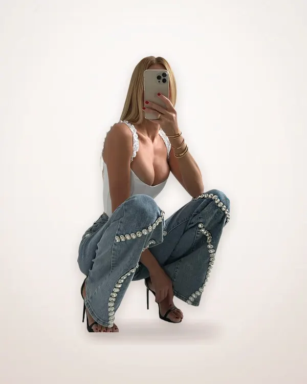 Rhinestone Straight-Leg Jeans