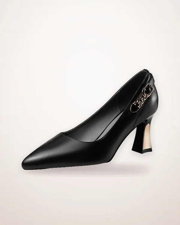 Chunky Heel Leather Pumps