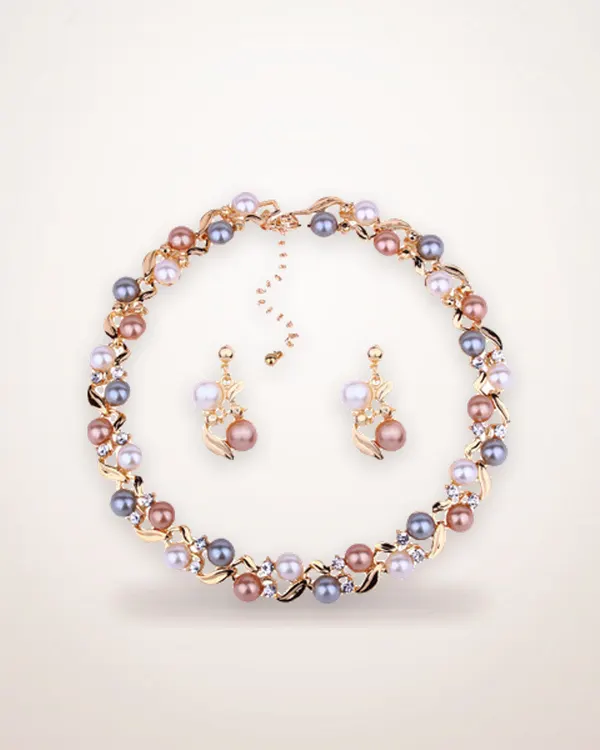 Floral Motif Necklace and Earrings Set