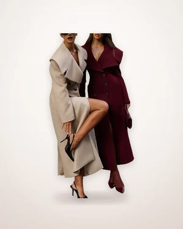 Extra-Long Lapel Coat with Cinched Waist