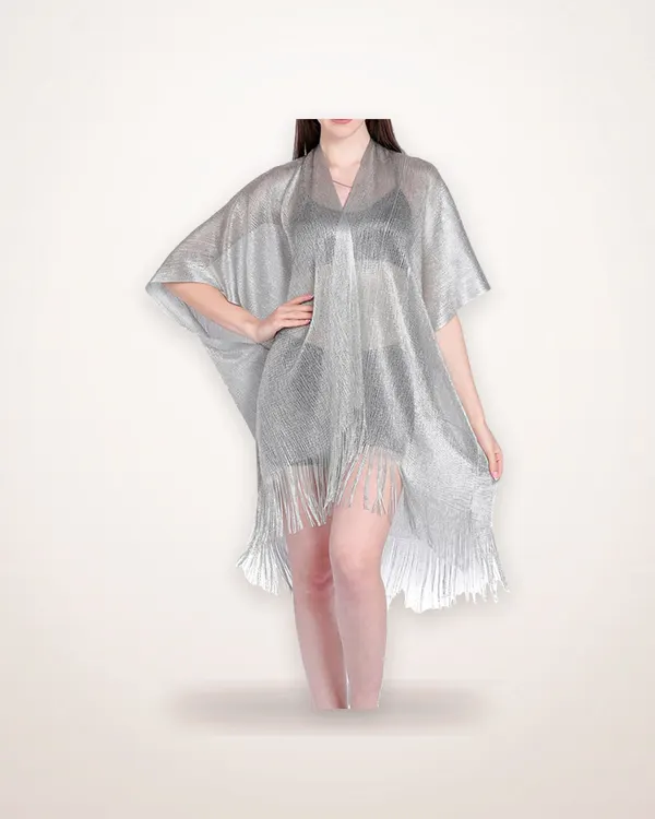 Tassel-Trim Sheer Mesh Beach Cover-Up