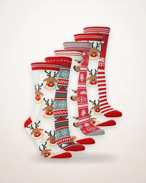Festive Motif Cotton Crew Socks