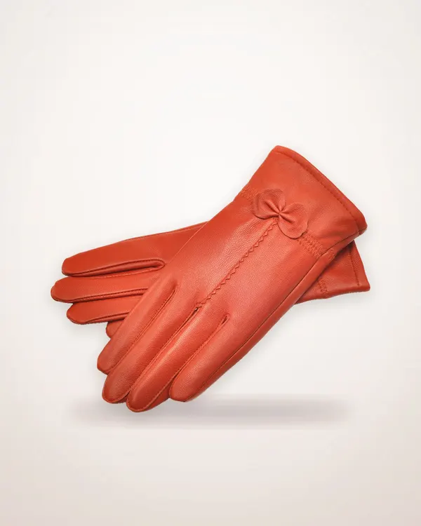 Red Sheep Leather Bow Gloves