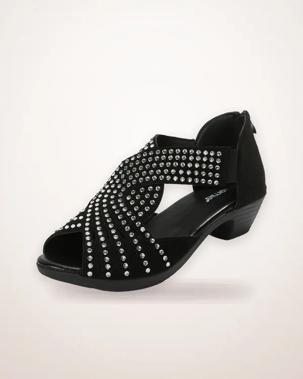 Black Synthetic Leather Casual Sandals