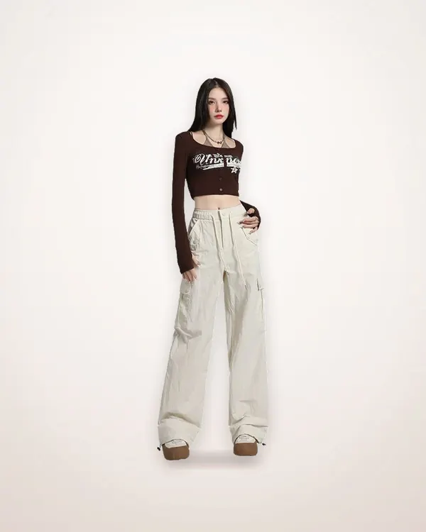 Wide-Leg Ice Silk Cargo Pants