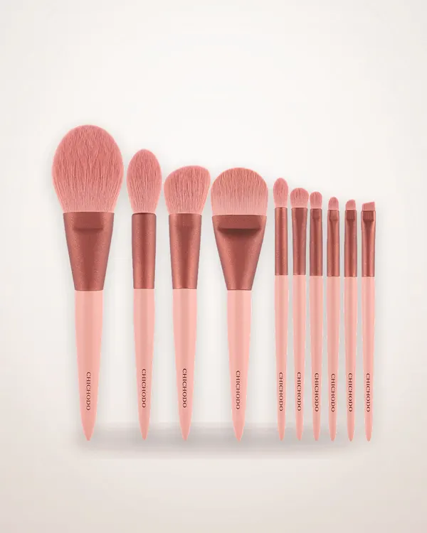 10-Piece Cherry Pink Makeup Brush Set