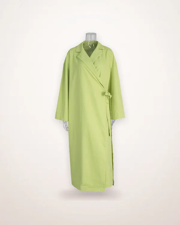 Cotton-Linen Lapel Robe with Tie Belt