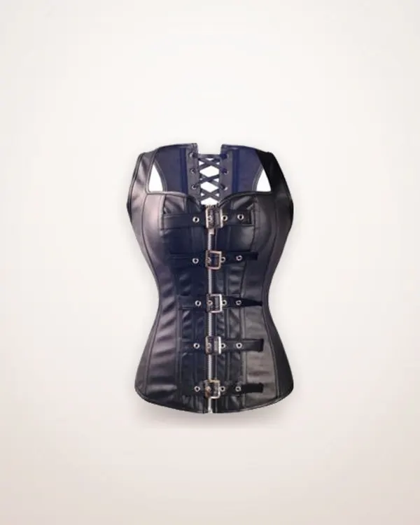 Black Faux Leather Overbust Corset
