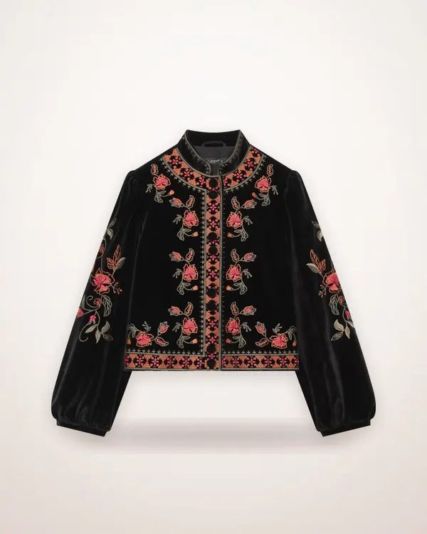 Printed Embroidered Stand Collar Jacket