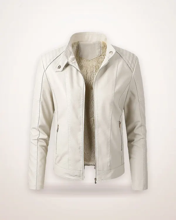 Faux Leather Jacket with Stand Collar