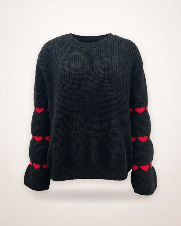 Heart Jacquard Loose Knit Sweater