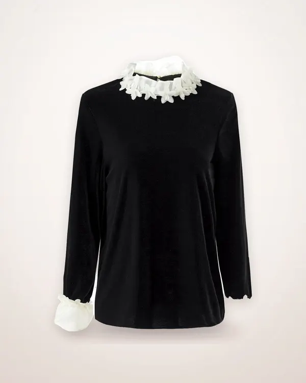 Embossed Velvet Lace Collar Shirt