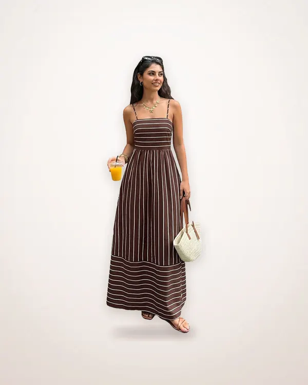 Striped Strapless Backless Maxi Dress