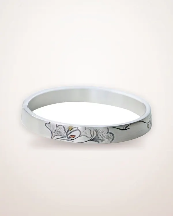 Silver-Tone Ginkgo Leaf Open Bracelet