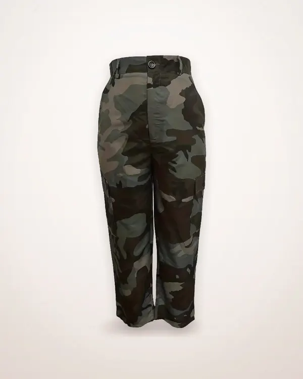 Camouflage Print Multi-Pocket Cargo Trousers
