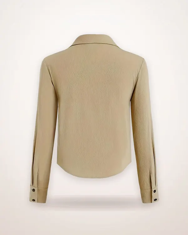 Pleated Long Sleeve Button Top