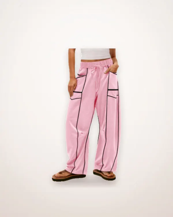 Striped Wide-Leg Drawstring Trousers
