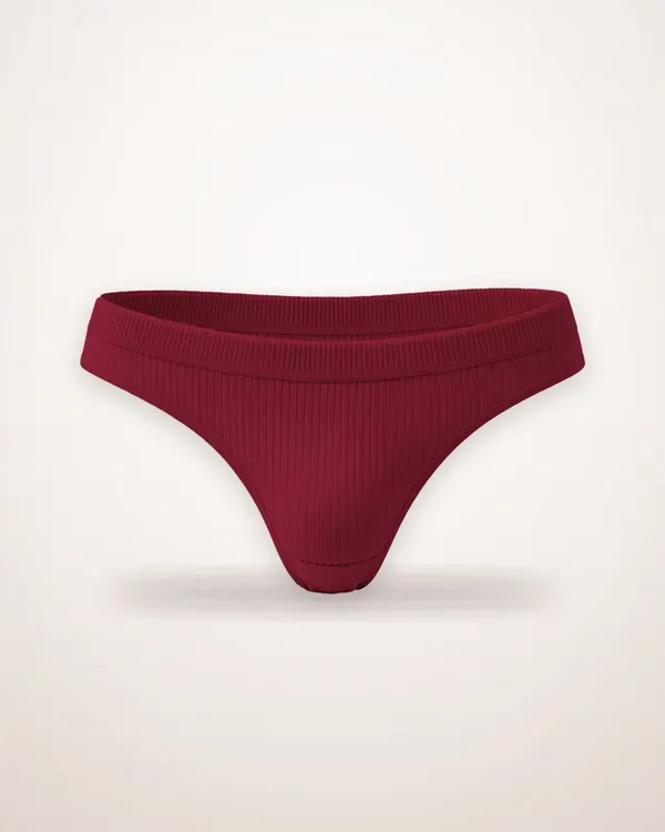 Ribbed Ruched Thong in Red