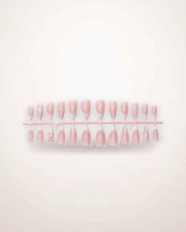 Cat Eye Nude Press-On Nails with 3D Bows
