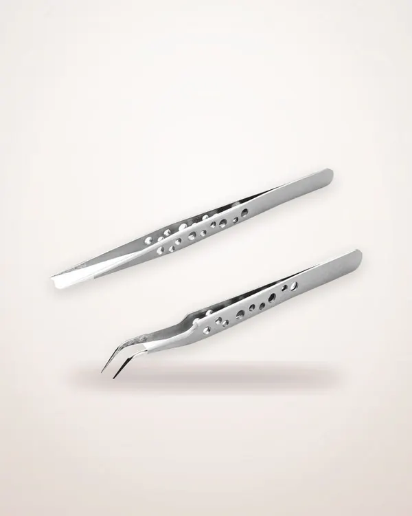 Curved-Tip Stainless Steel Lash Tweezers, 2-Piece Set