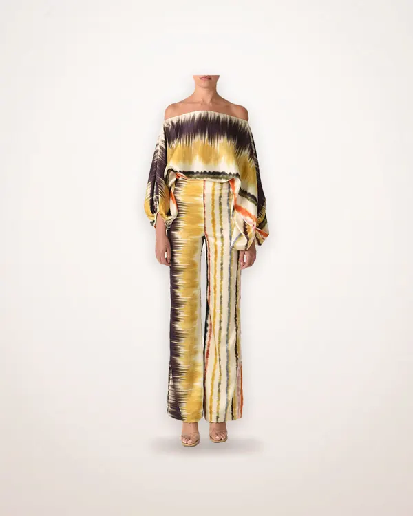 Abstract Print Batwing Wide Leg Set
