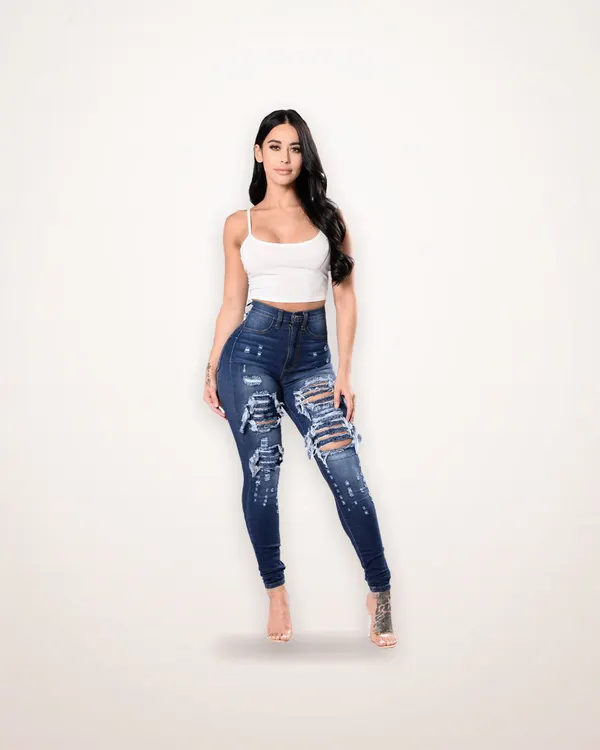 High-Waist Ripped Skinny Jeans