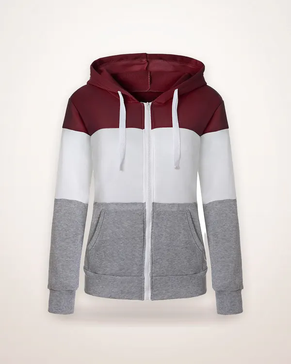 Color-Blocked Hooded Sweatshirt Jacket